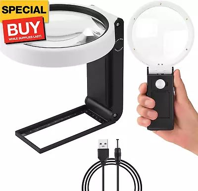 10X 30X Large 4.35In Magnifying Glass With Light And Stand Handheld Standing LE • $19.99