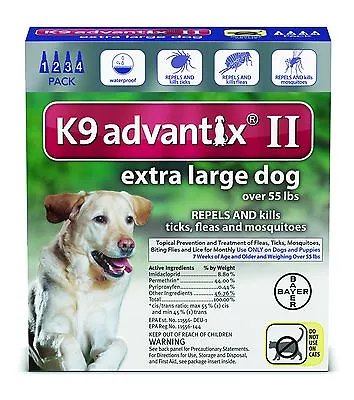 K9 Advantix II Dogs Over 55 Lbs 4 Pack (4 Month Supply) • $57.48