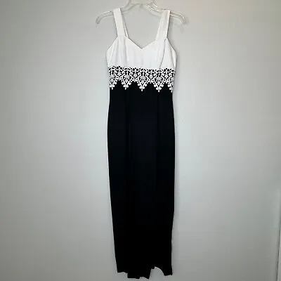 Vintage 80-90s Jessica McClintock Black White Lace Long Formal Dress Prom Sz 5/6 • $75