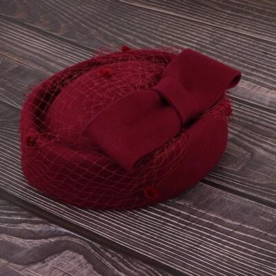 £16.82 • Buy Vintage Wool Pillbox Hat With Bow  Fascinator Wedding Headpiece - Burgundy,