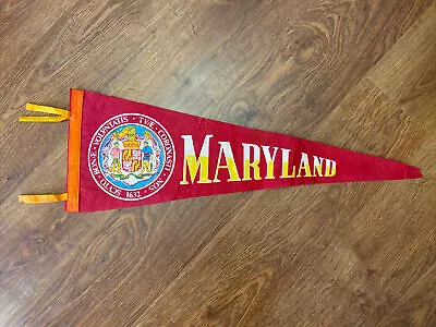 Vtg Maryland State Seal Red Yellow Felt Pennant 60s 70s • $14.99