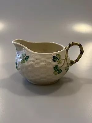 Vintage Nib Belleek Creamer Basket Weave W/shamrocks Brown Backstamp • $65