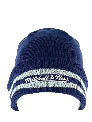 Mitchell & Ness Navy Beanie Stocking Cap Hat With Cuff And Gray Stripes • $7.99