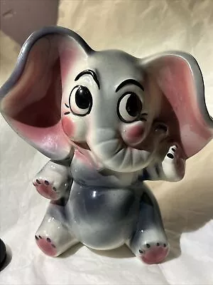 Vintage Elephant Ceramic Coin Piggy Bank Stopper 6  Adorable EUC A+ Deep Pink • $12.30