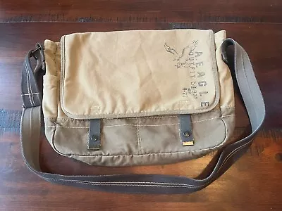 ✅ American Eagle Canvas Crossbody Messenger/Laptop Bag Khaki Tan Vintage 2012 • $27