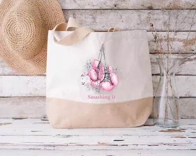 Personalised Boxing Jute Bag Boxing Gloves Reusable Bag Jute Bag Gift For Her • £15