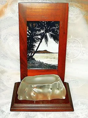 Hawaii Diamond Head SOLID HEAVY GLASS Paperweight W/ Display Stand Free Shipping • $59.95