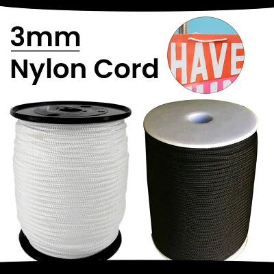 3mm Nylon Cord String Drawstring Tying Picture Hanging Tent Ropes Crochet Craft • £1.89