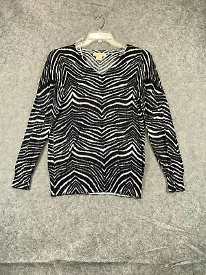 Michael Kors Shirt Womens Petite PL Large Black Zebra Top Blouse Long Sleeve 1 • $12.59