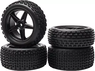 Pxyelec 1/10 Scale Off Road RC Buggy Front Wheels And Tyres X4 Black 5 Spoke For • £15.88