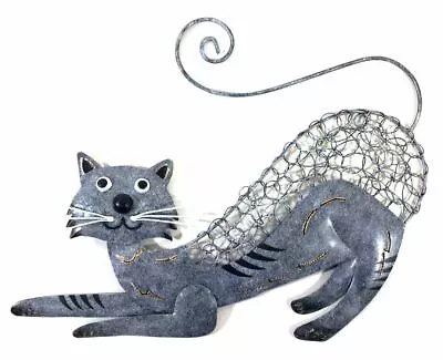 New Contemporary Metal Wall Art Picture Or Sculpture – Pouncing Cat • £29.99