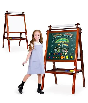 Kids Art Easel Double-Sided Blackboard Magnetic Whiteboard W/ Paper Roll • £44