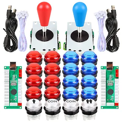 $40.99 • Buy 2 Player Arcade Game DIY Kit Parts 2 Ellipse Joystick 20 LED Arcade Push Buttons