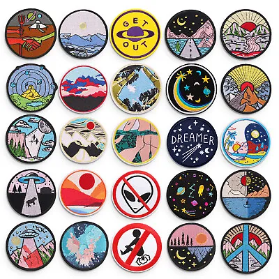 Day Night Space Iron On Sew On Embroidered Applique Circle Patch Badge Emblem • $4.06