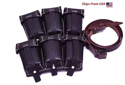 WWII German K98 98K TRIPLE AMMO LEATHER POUCH  BLACK (Repro) -COMBO OF K98 SLING • $48.35