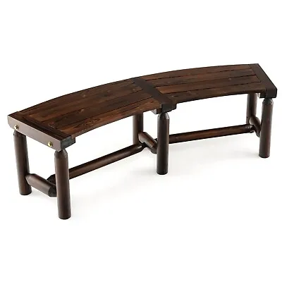 Garden Curved Bench Patio Carbonized Wood Dining Bench Loveseat Slatted Seat • £74.95