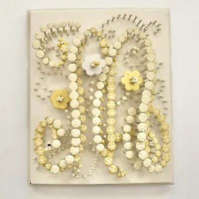 Vintage 1977 Pauline Owens Pol-O-Craft Flower Nail Art Letter M Yellow White 8” • $27.99