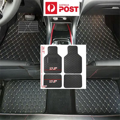 Black PU Leather Car Floor Mats Pad Carpet Mats Front & Rear Full Set Universal • $34.10