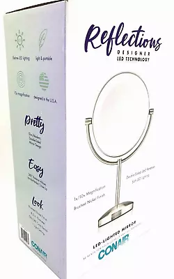 CONAIR REFLECTIONS LED LIGHTED VANITY MIRROR 1x/10x DOUBLE SIDED 360° ROTATION • $59.99