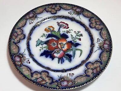 Antique 10.5  Charles Meigh & Son Cm&s Flow Blue Gold Trim Poppy Charger Plate • $110.49