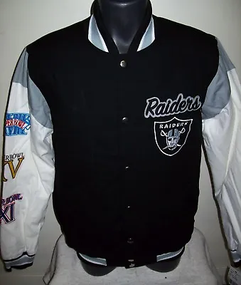 VEGAS OAKLAND RAIDERS 3 Time Super Bowl CHAMPIONSHIP Jacket Sewn Logos 4X 5X • $135.99