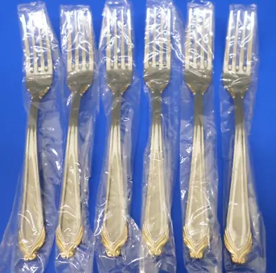 6 - Mikasa DELACROIX GOLD Glossy 18-8 Stainless Japan Flatware SALAD FORKS • $54.95