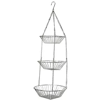 Fruit Basket 3-Tier Hanging Chained Veggie Holder Organizer Chrome Finish • $14.99