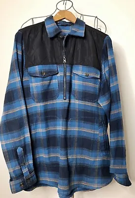 Cotton Traders Mens Check Shirt  Size Large Half Zip Blue Check Pockets New • £12