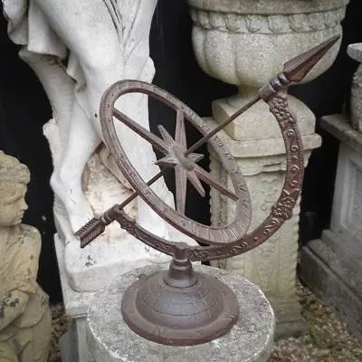 £41.99 • Buy Lrg Cast Iron Ornate Rustic Finish Antique Style Armillary Garden Decor Sundial 