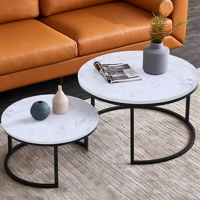 Nesting Coffee Tables Set Of 2/3 Stacking Sofa Side Table With Marble Effect Top • £72.95