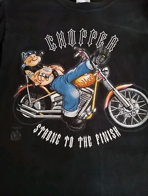 Vtg Biker T Shirt Chopper STRONG TO THE FINISH POPEYE Motorcycle Cartoon Sz M • $35