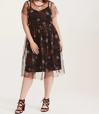 Torrid Multi-Color Floral Print Mesh Skater Dress 0X #44403 • $37.34