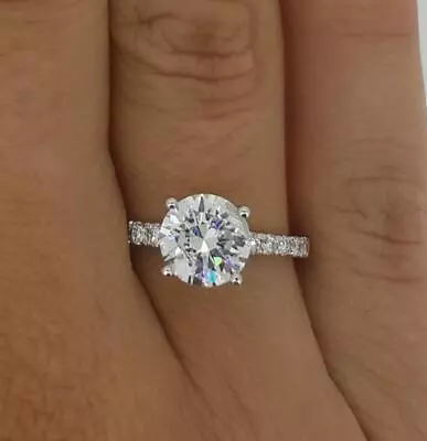 3 Ct Pave 4 Prong Round Cut Diamond Engagement Ring VVS2 F White Gold 18k • $10799
