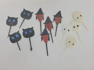 12 Vintage Halloween Cat Witch Skeleton Cake Cupcake Picks Toppers Hong Kong • $18