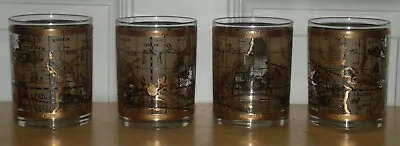 4 Cera Lowball Rocks Tumbler World Map Atlas Gold Glass Glasses Mid Century • $89.95