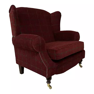 Snuggle  Wing Back Cottage Fireside Chair EXTRA WIDE - Lana Claret Check Fabric • £749