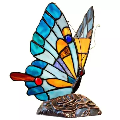 Lamp Butterfly Vintage Glass Table Tiffany Style Light Stained Night Accent Base • $61.04