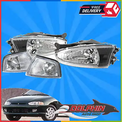 For 97 - 02 Mitsubishi Mirage Coupe Headlights Black JDM Head Lamps With Corners • $198