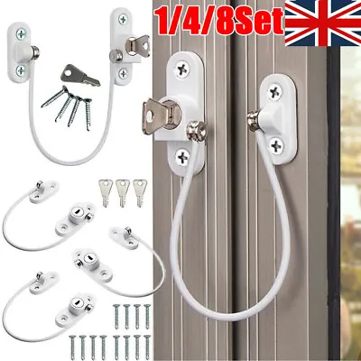 8X Home Windows Door Cable Restrictor Child Baby Safety Security Lock Catch Wire • £30.37