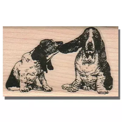 Dog Rubber Stamp Basset Hound Pair Dog Stamp Dogs Animals Sitting Pet Crafts • $11.49