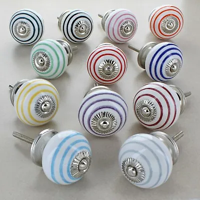 Colour Stripes Round Ceramic Door Knobs • £2.55