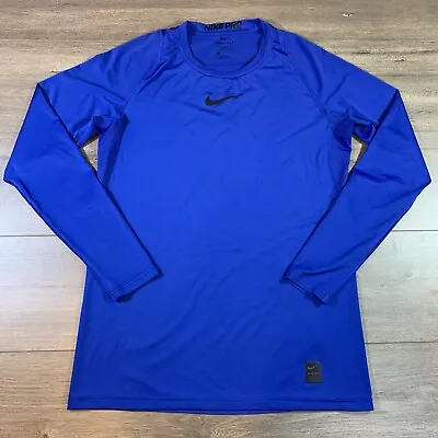 Nike Pro Shirt Men’s Medium Blue Long Sleeve Fitted Dri Fit Workout Training Gym • $16.95