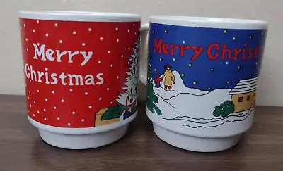 Set Of 2 Christmas Coffee Mugs Calvo Ceramic Vintage Merry Christmas Cups • $14.99