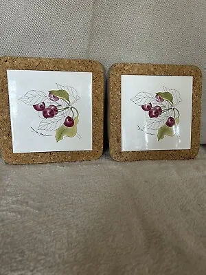 Mary Lou Goertzen Set Of Two Ceramic Tile Trivets On Cherries & Leaves Cottage • $22.99