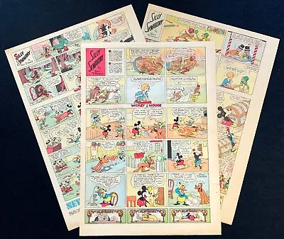 3 Walt Disney 1935 Mickey Mouse Sunday Full Page Silly Symphonies & Lucky Bucks • $70