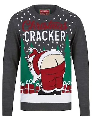 Christmas Jumpers Novelty Funny Naughty Knit Santa Claus Xmas Cracker Dark Grey • £9.99