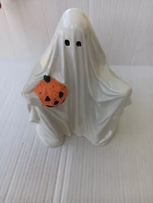 Vintage Byron Molds Ceramic Ghost Pumpkin Halloween Jack-O-Lantern 80's • $29.99