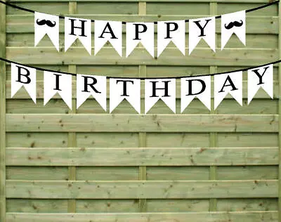 Happy Birthday Mustache Paper Garland Bunting Party Decoration Banner • $8.88