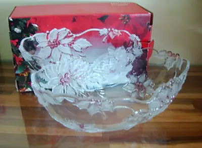 Mikasa Crystal Poinsettia Pattern 11.25  Oval Serving Bowl #101/538 In Box • $24.99