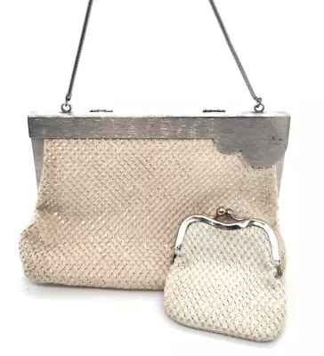 Vintage Italian Net Mesh Purse W Coin Purse Cream With Silver With Damaged • $28.69